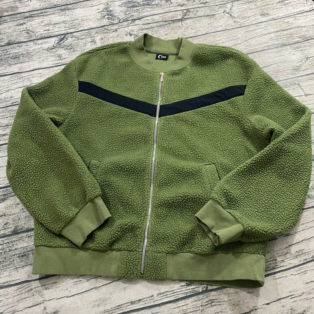 ZYIA‎ Active Flying V Fleece Teddy Bomber Jacket Green Size XXXL 3XL Sherpa